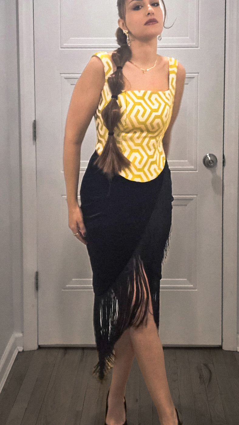 Velvet Fringe Tassel Midi Skirt