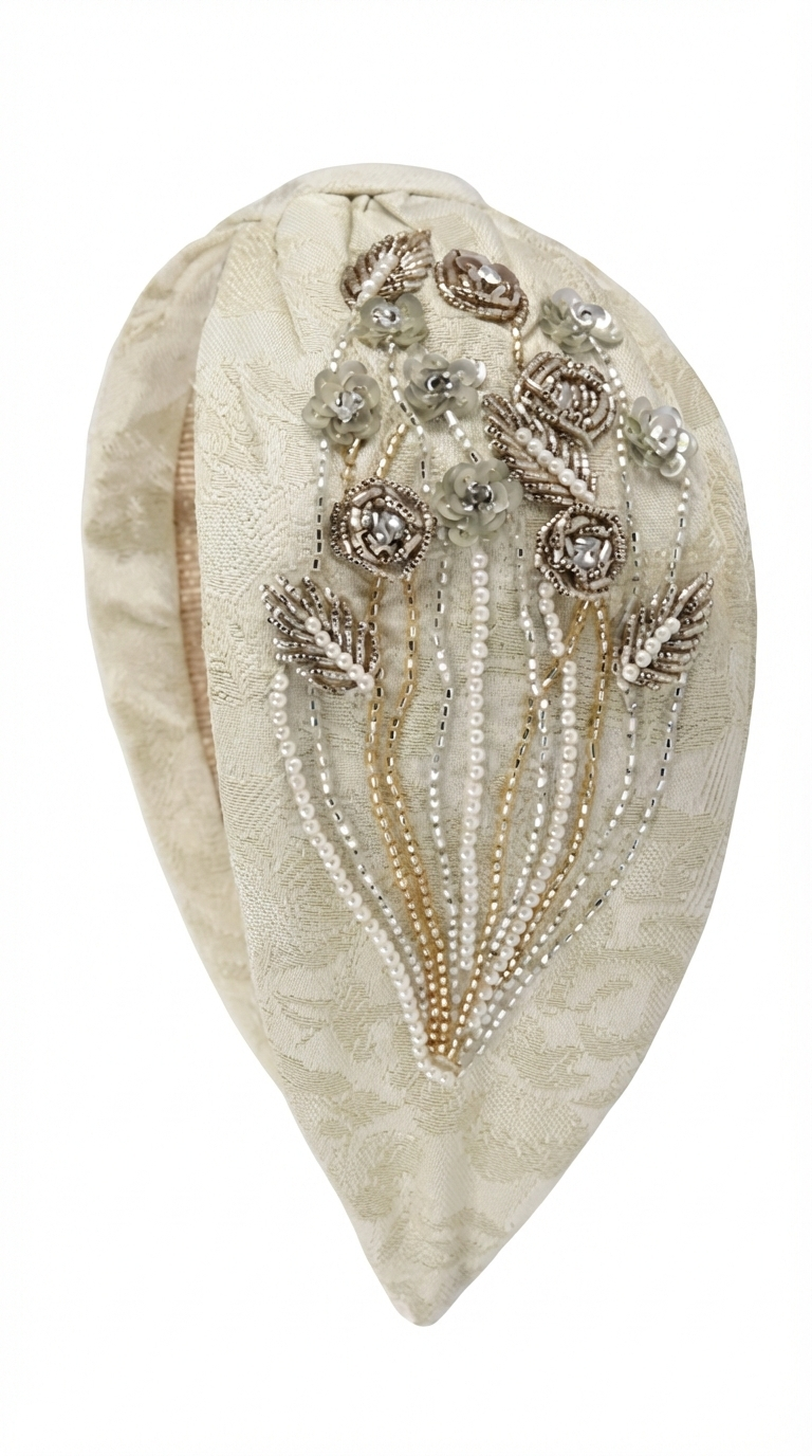 NamJosh Embroidered Headband – Beige