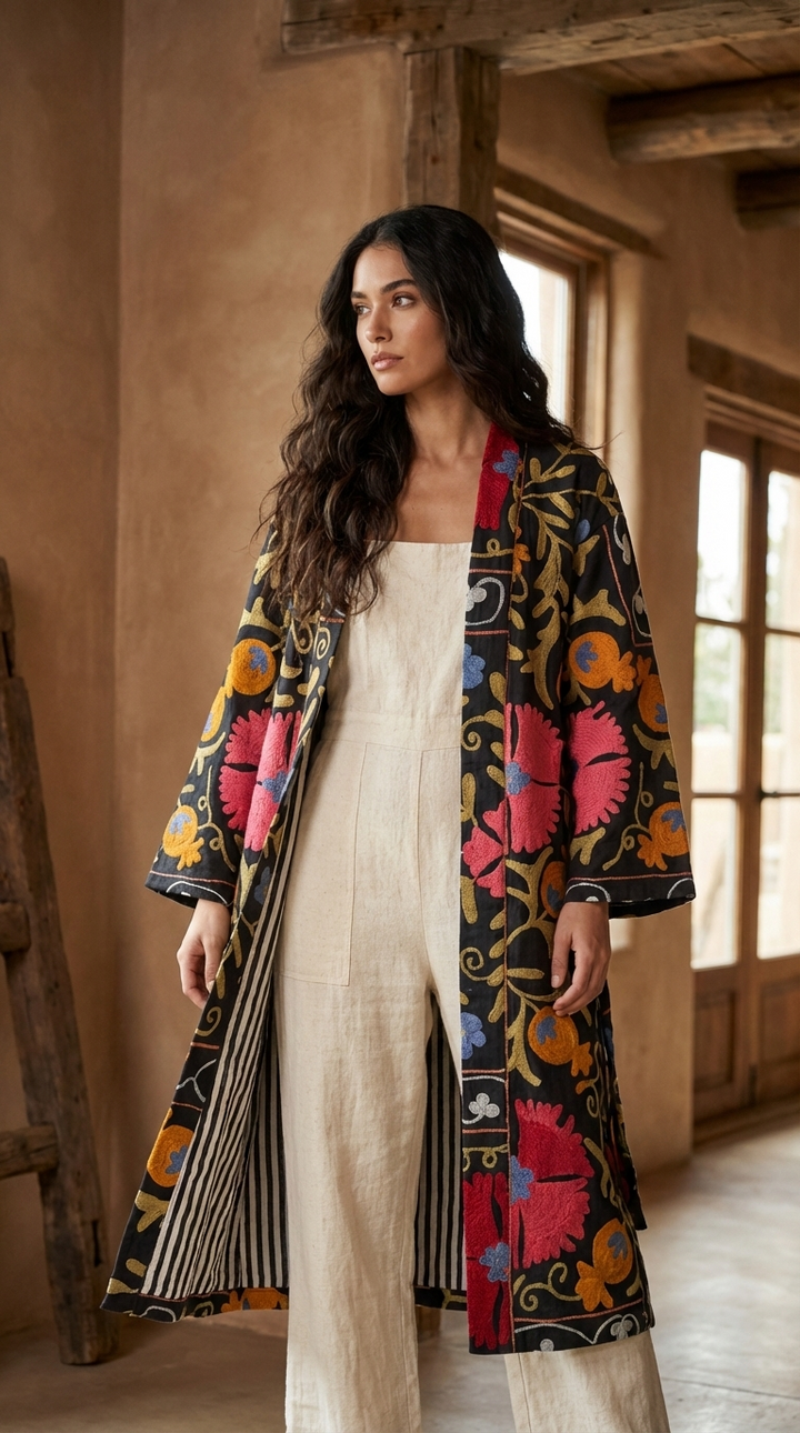 Belted Suzani Embroidered Coat