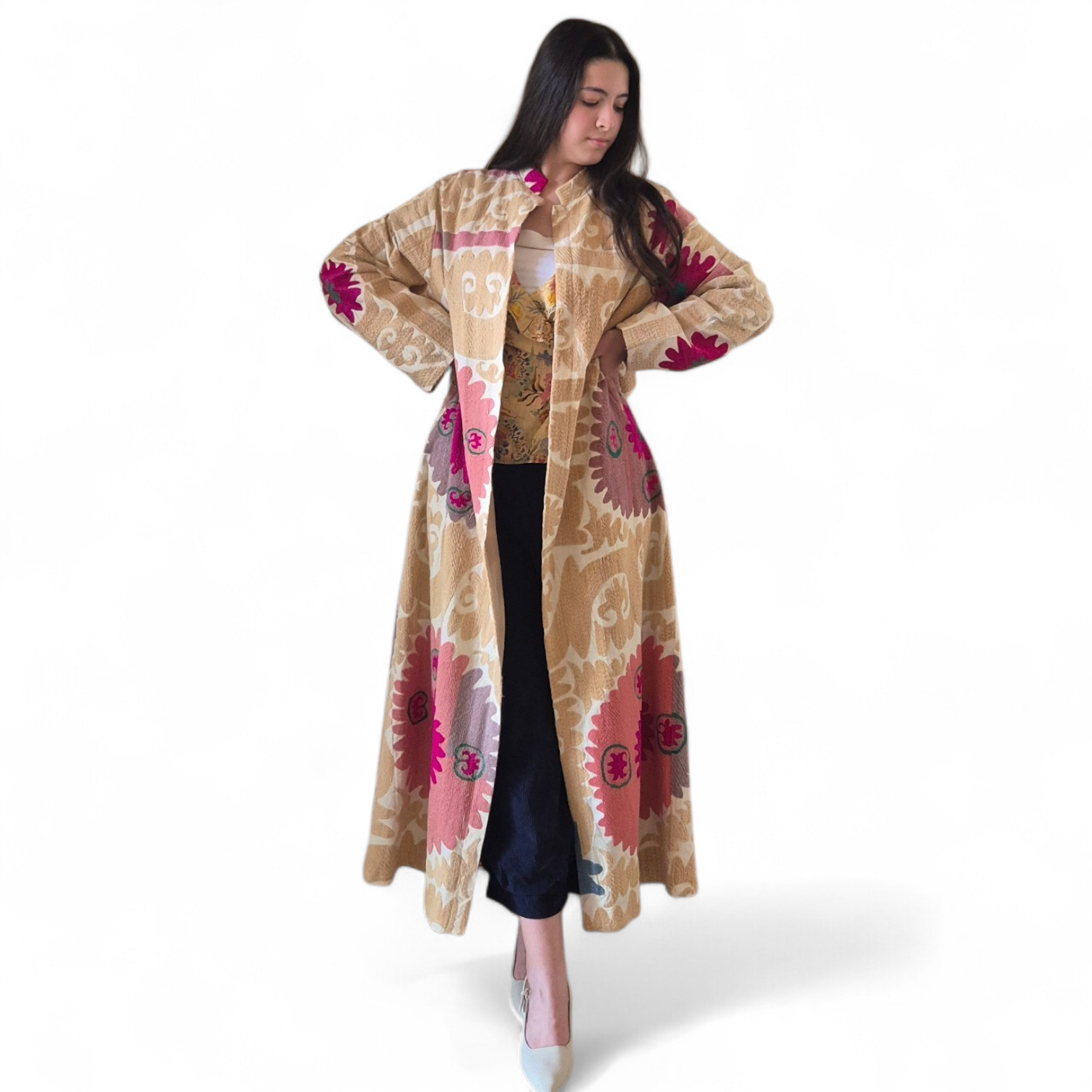 Sand Embroidered Suzani Long Coat