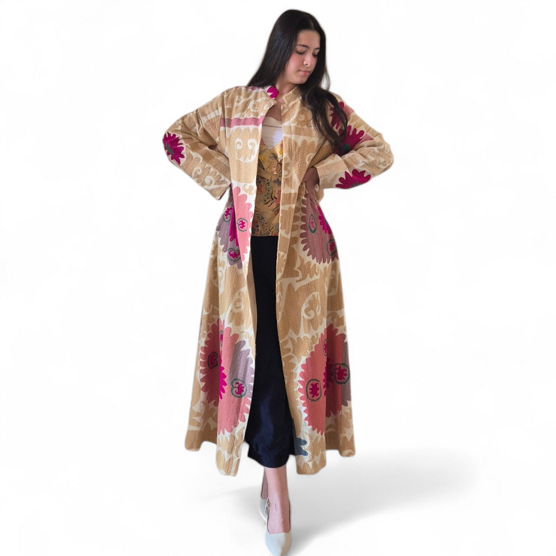 Sand Embroidered Suzani Long Coat