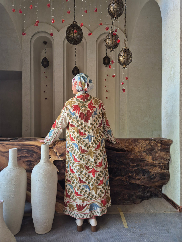Botanical  Ivory Long Suzani Coat