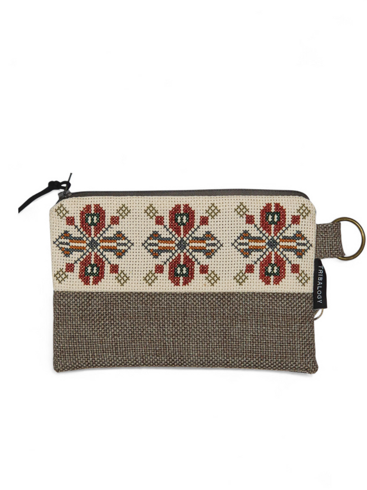 3 Flower Makeup Purse - Beige