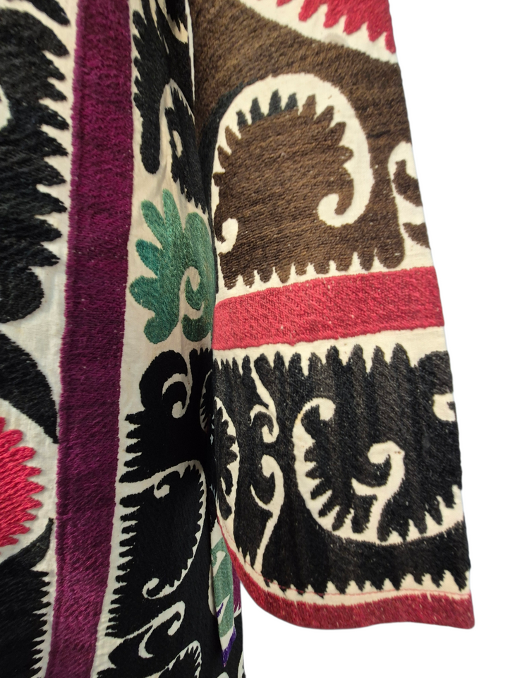 Black Suzani Embroidered Wrap Coat