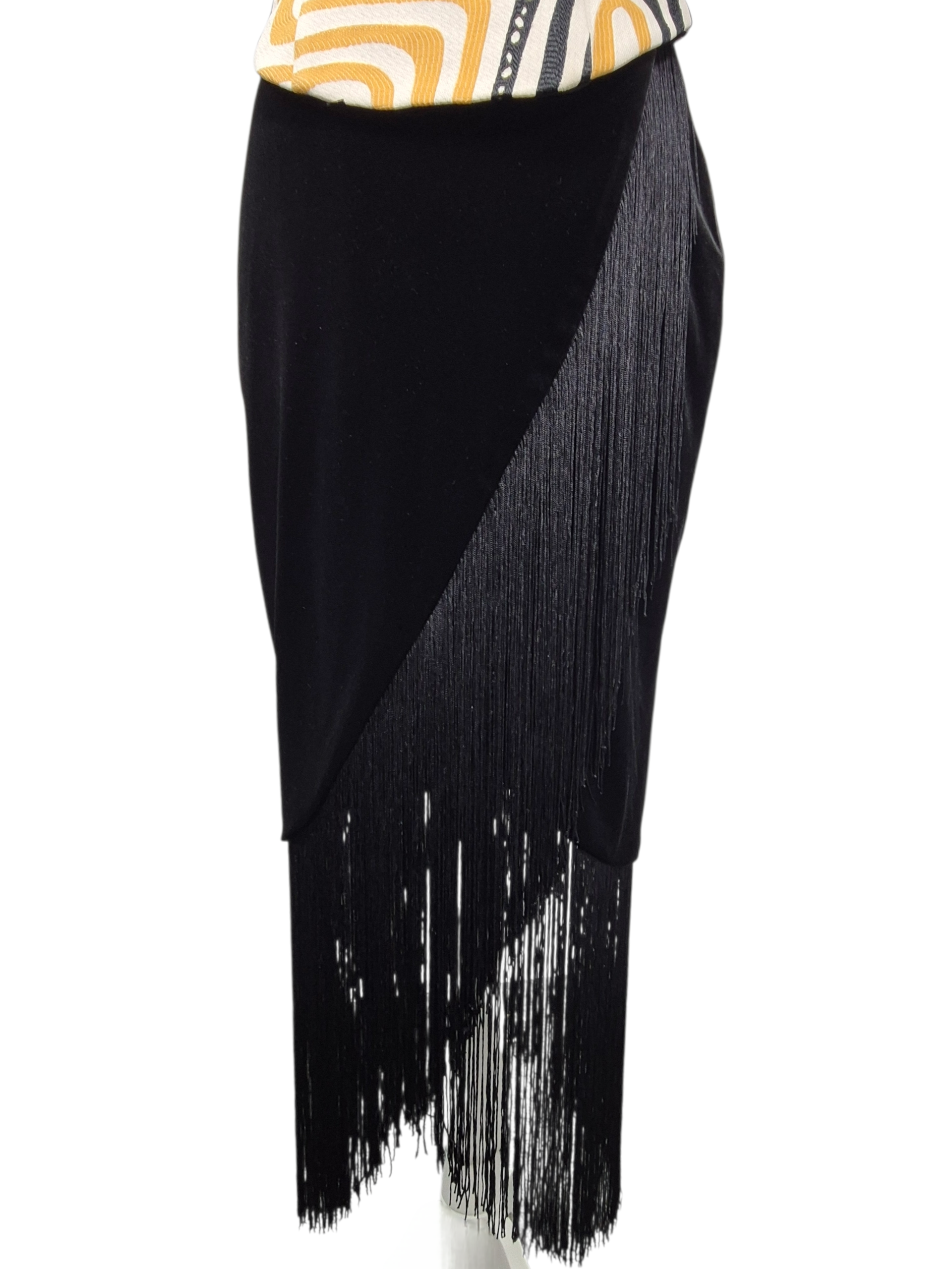 Velvet Fringe Tassel Midi Skirt