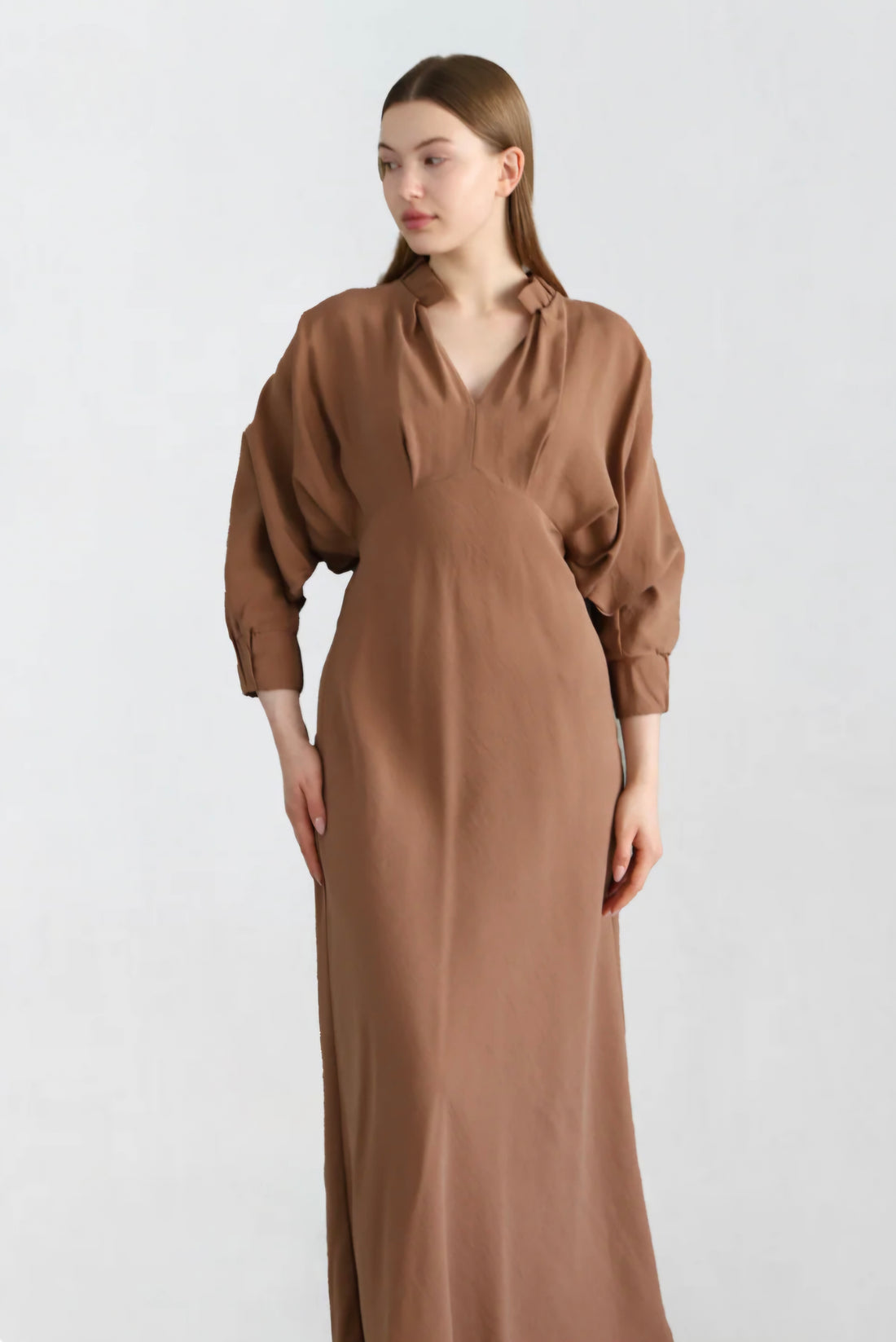 V-neck Brown Dress-EL282