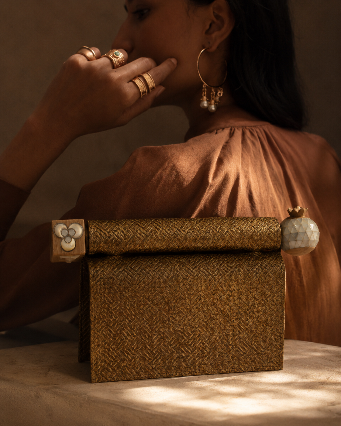 Mini Roll Bag – Bronze Basket Weave