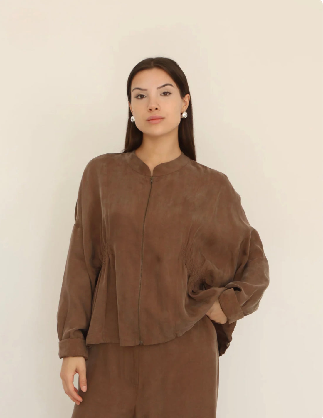 Brown Zipper Detail Jacket-M20