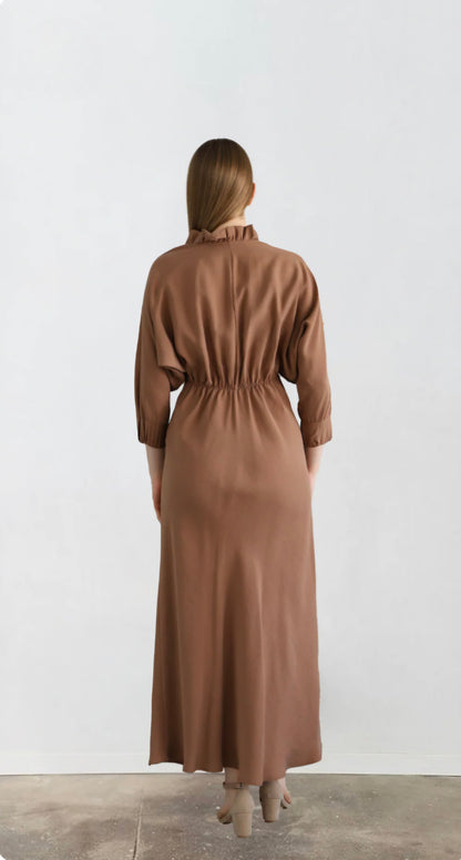 V-neck Brown Dress-EL282