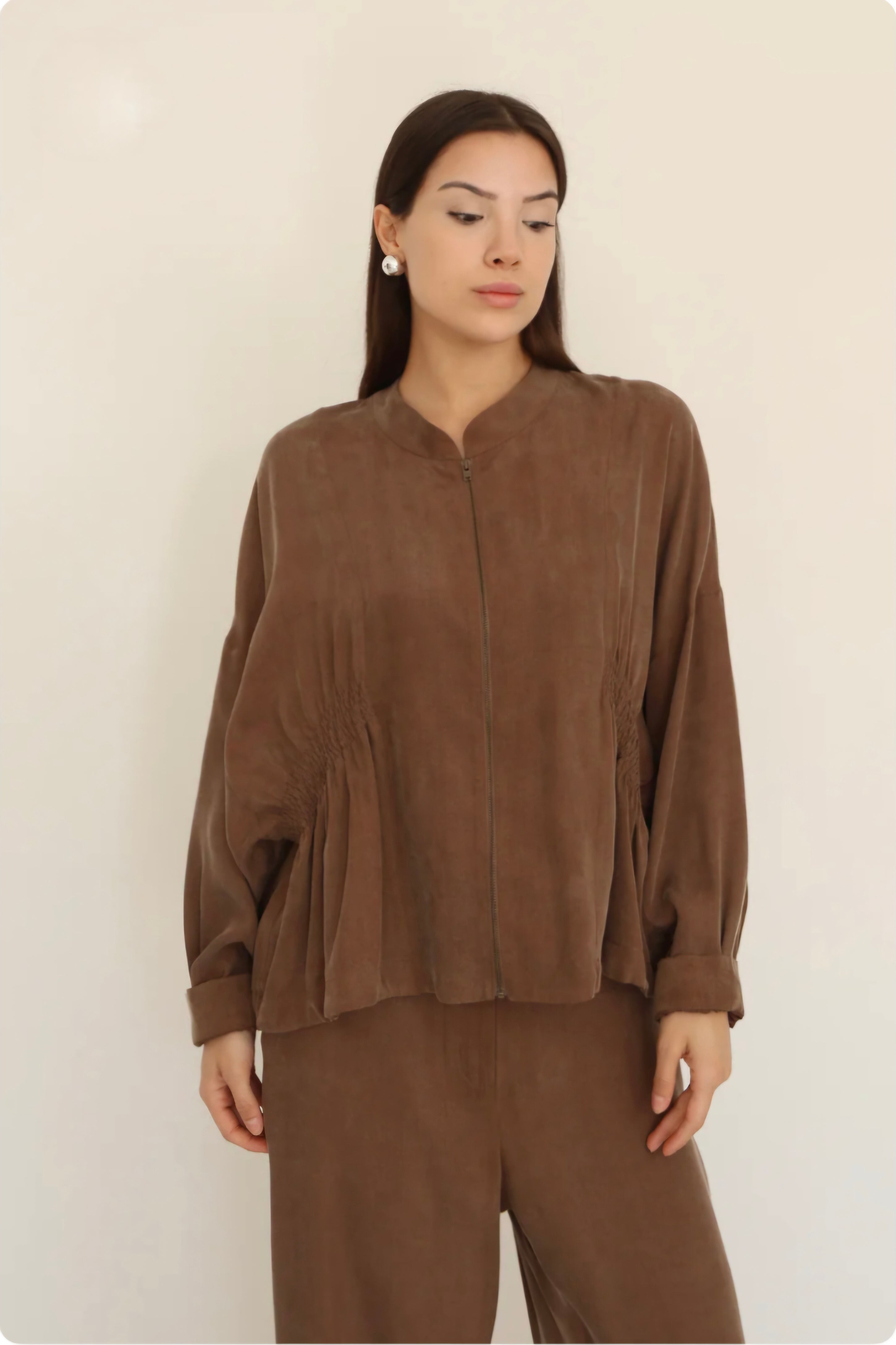 Brown Zipper Detail Jacket-M20