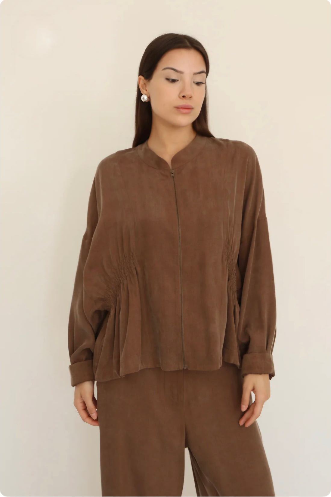 Brown Zipper Detail Jacket-M20