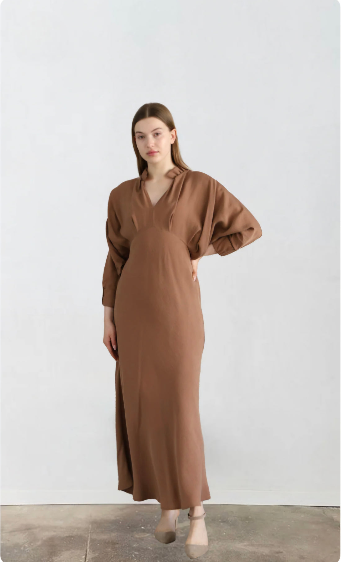 V-neck Brown Dress-EL282